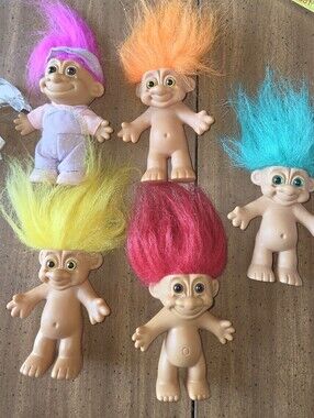 Trolls Dolls with Bright Pink, Orange, Yellow, Red, Teal Hair